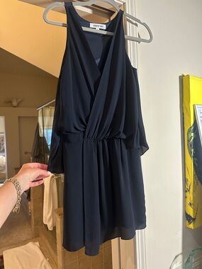 Elizabeth and James Navy Sleeveless Surplice Mini Dress